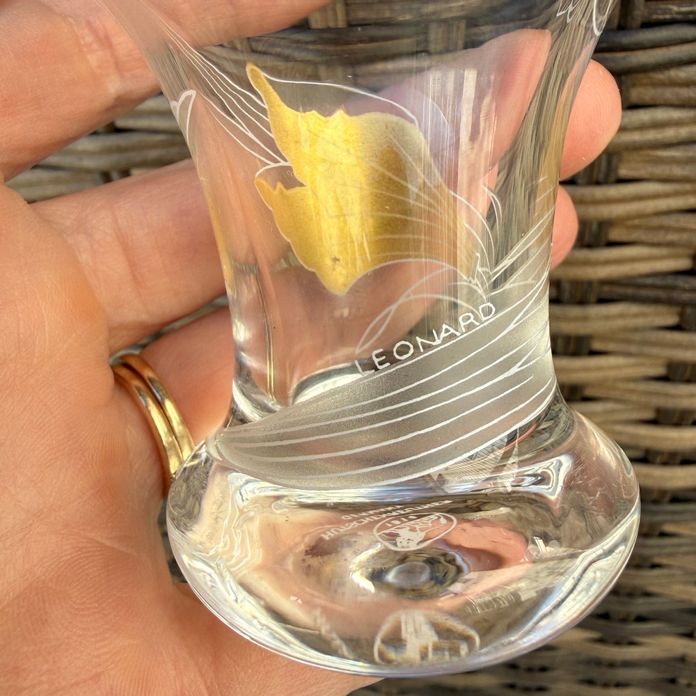 Vintage Leonard Hutschenreuther Germany Crystal Bud Vase Gold Leaf Etched 2.75" - Picture 2 of 7